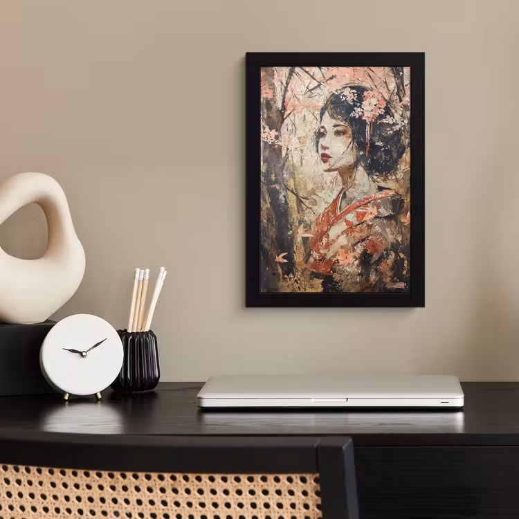 Poster met lijst - Kimono - Vrouw - kersenbomen — 3