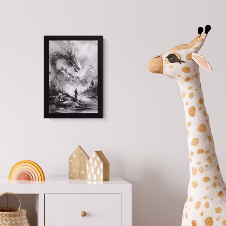 Poster met lijst - Krijger - Draak - Grijs — 5