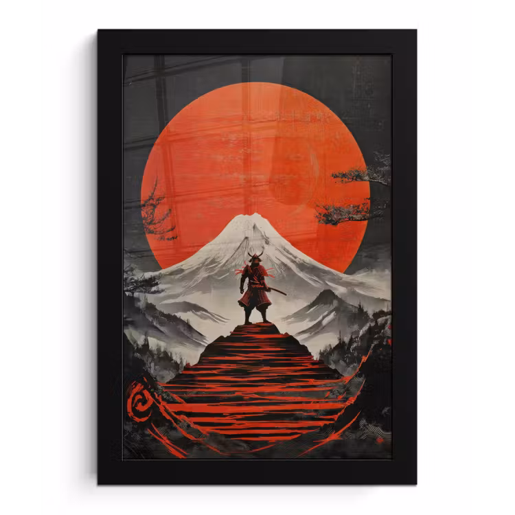 Poster met lijst - Krijger - Rode trappen - Zon - Berg — 1