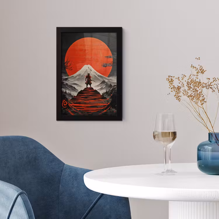 Poster met lijst - Krijger - Rode trappen - Zon - Berg — 2
