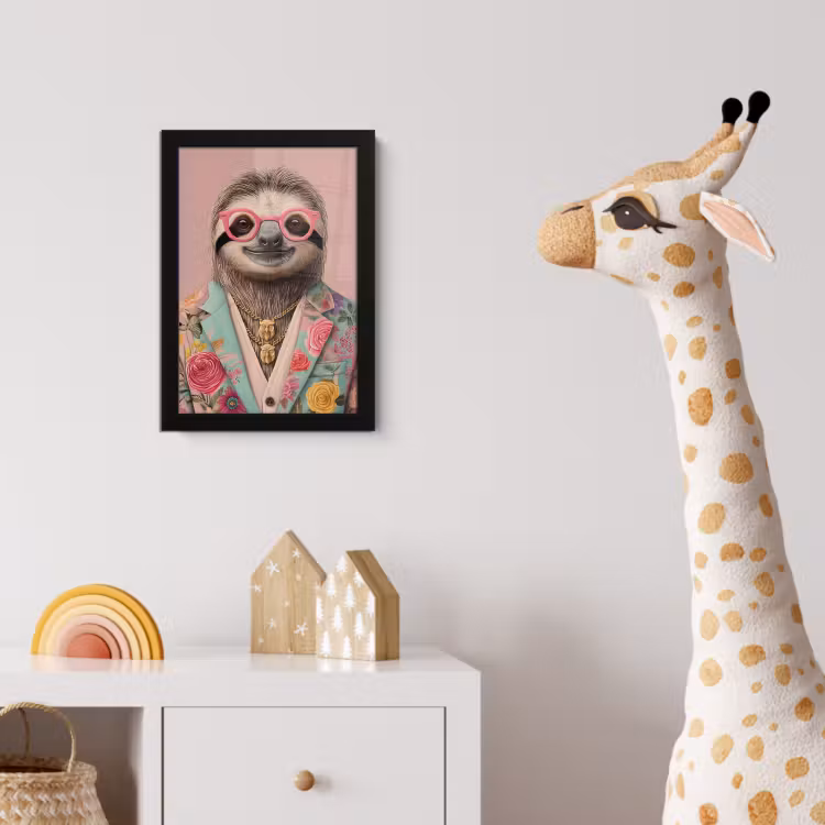Poster met lijst - Luiaard - Bloemenprint - Bril - Roze — 5