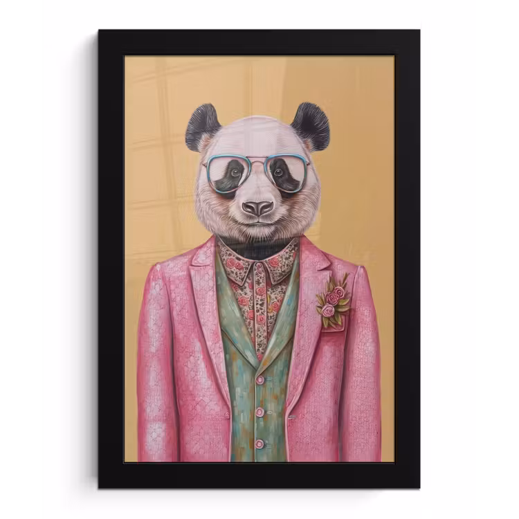 Poster met lijst - Panda - Pak - Zonnebril - Blauw — 1