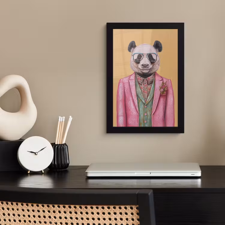 Poster met lijst - Panda - Pak - Zonnebril - Blauw — 3