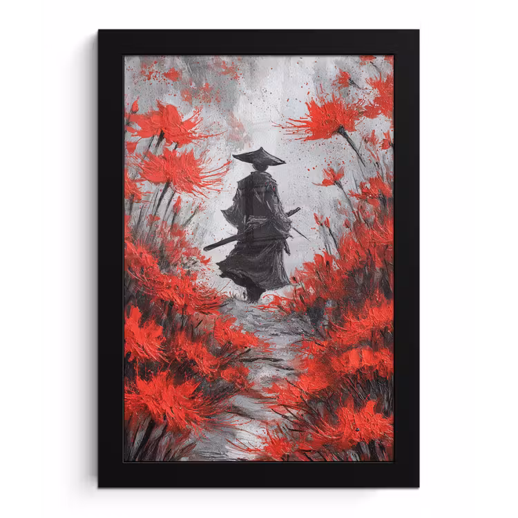 Poster met lijst - Rode bloemen - mistig - Man — 1