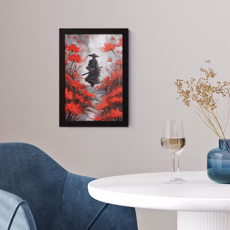 Poster met lijst - Rode bloemen - mistig - Man — 2