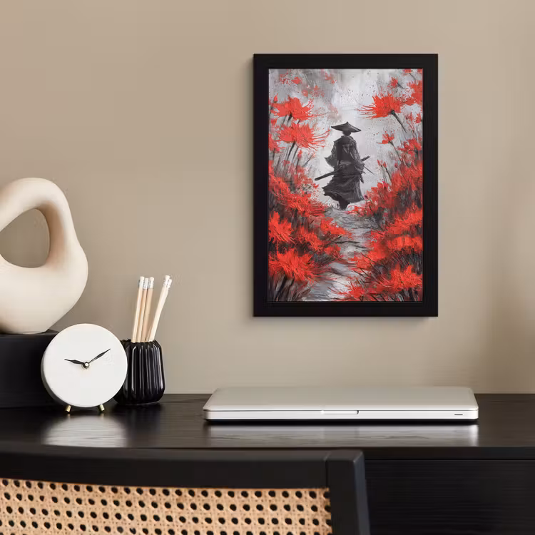 Poster met lijst - Rode bloemen - mistig - Man — 3