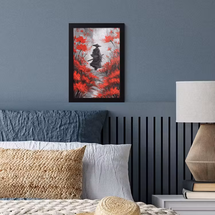 Poster met lijst - Rode bloemen - mistig - Man — 4