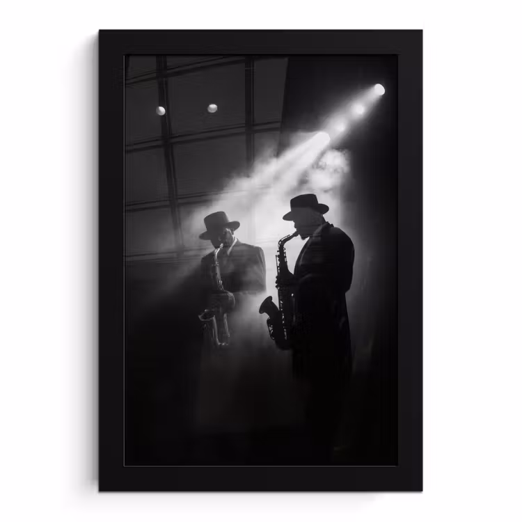 Poster met lijst - Saxofonisten - Hoeden - Rook - Licht — 1