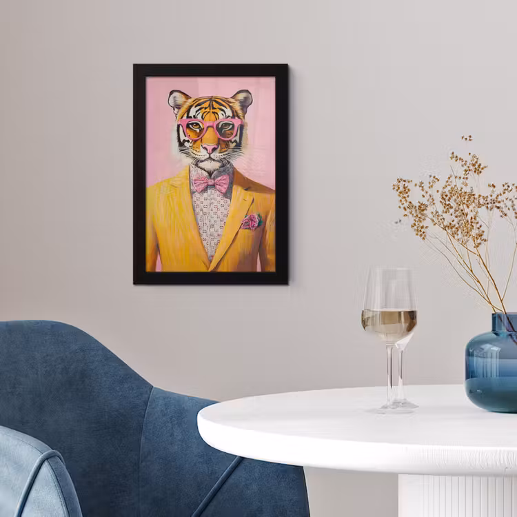 Poster met lijst - Tijger - Bril - Geel - Jasje — 2