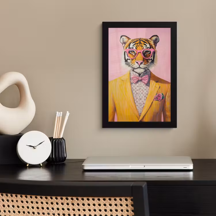 Poster met lijst - Tijger - Bril - Geel - Jasje — 3