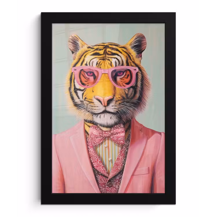 Poster met lijst - Tijger - Strik - Jasje - Roze — 1