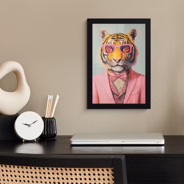 Poster met lijst - Tijger - Strik - Jasje - Roze — 3