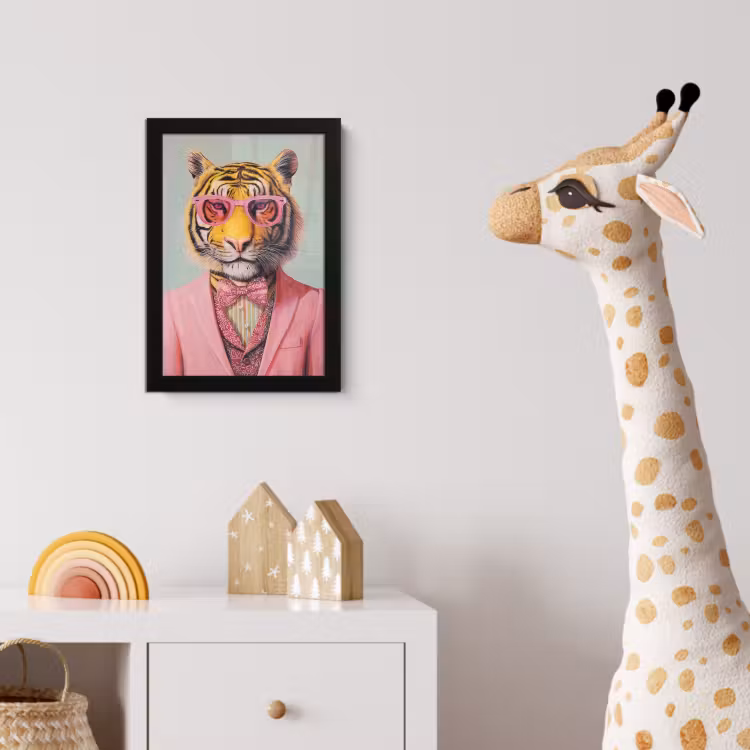Poster met lijst - Tijger - Strik - Jasje - Roze — 5