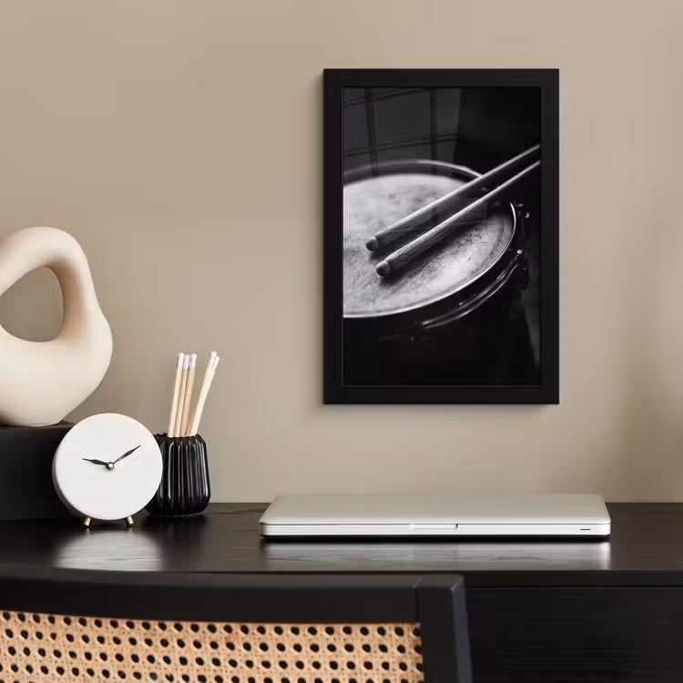 Poster met lijst - Trommel - Close-up - Drumstokken - Zwart — 3