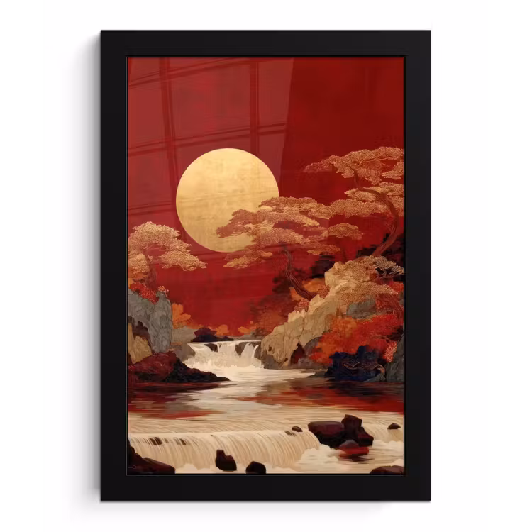 Poster met lijst - Volle maan - Landschap - Waterval — 1
