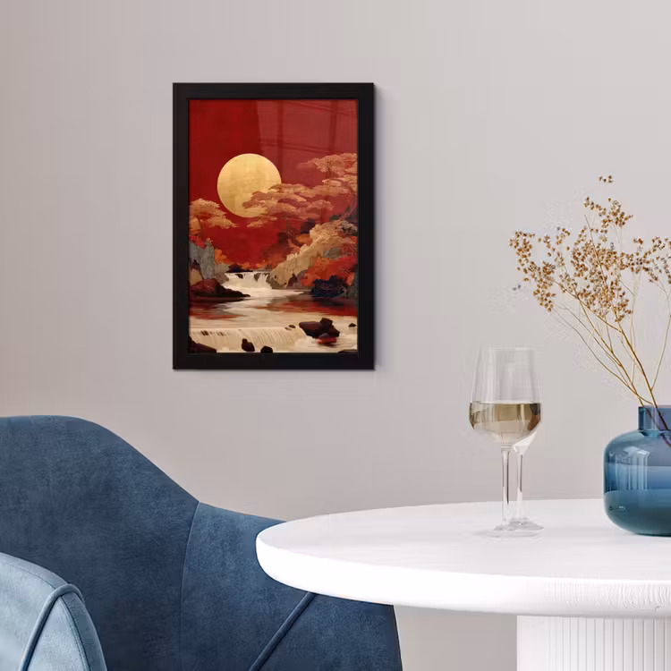 Poster met lijst - Volle maan - Landschap - Waterval — 2