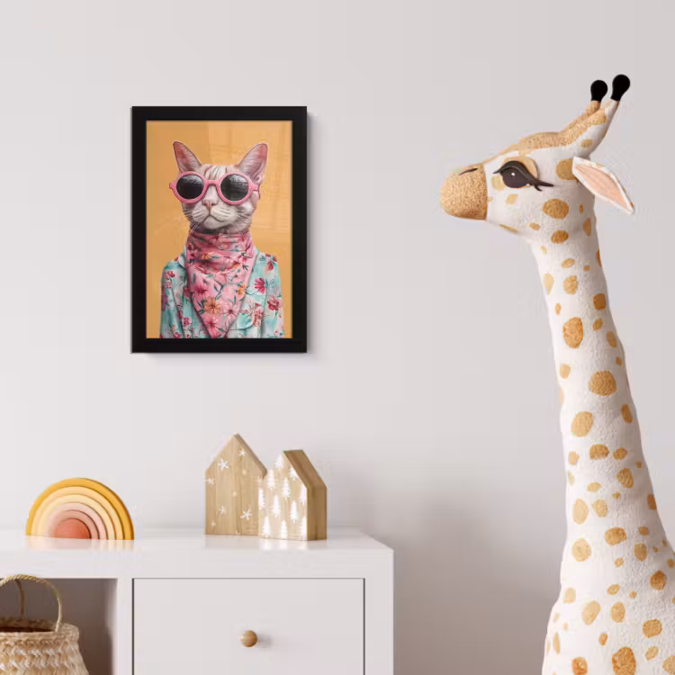 Poster met lijst - Zonnebril - Kat - Sjaal - Bloemen — 5