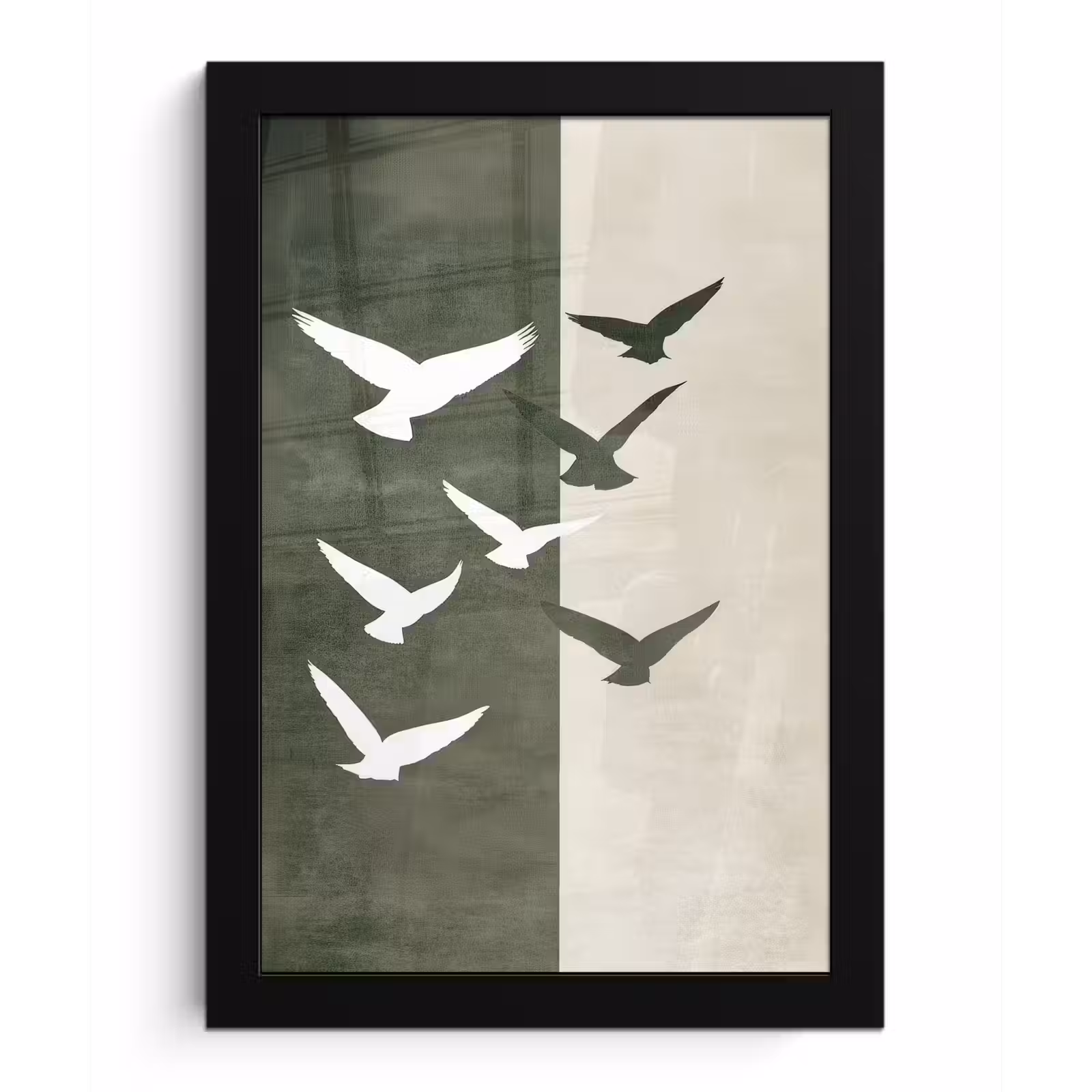 Poster met lijst - Japandi - Vogel - Groen — 1