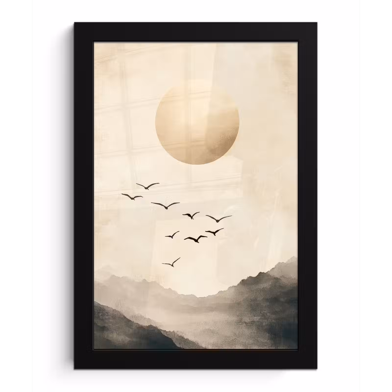 Poster met lijst - Landschap - Japandi - vogel — 1