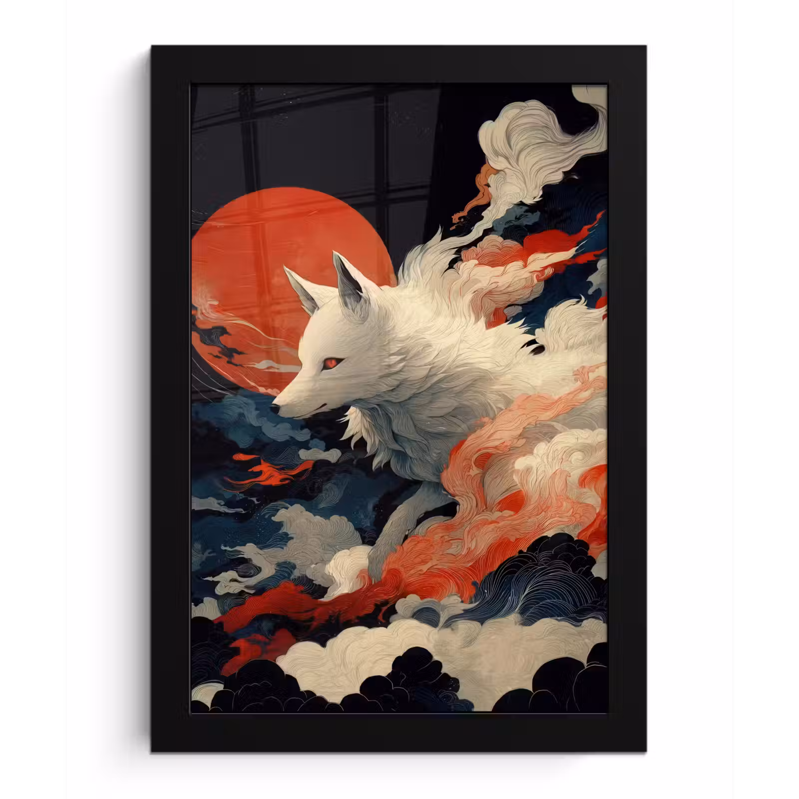 Poster met lijst - Witte vos - wolken - maan — 1