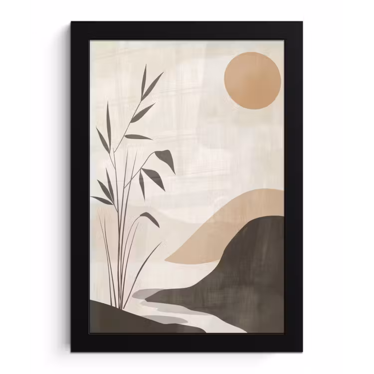 Poster met lijst - Japandi - Landschap - Beige — 1