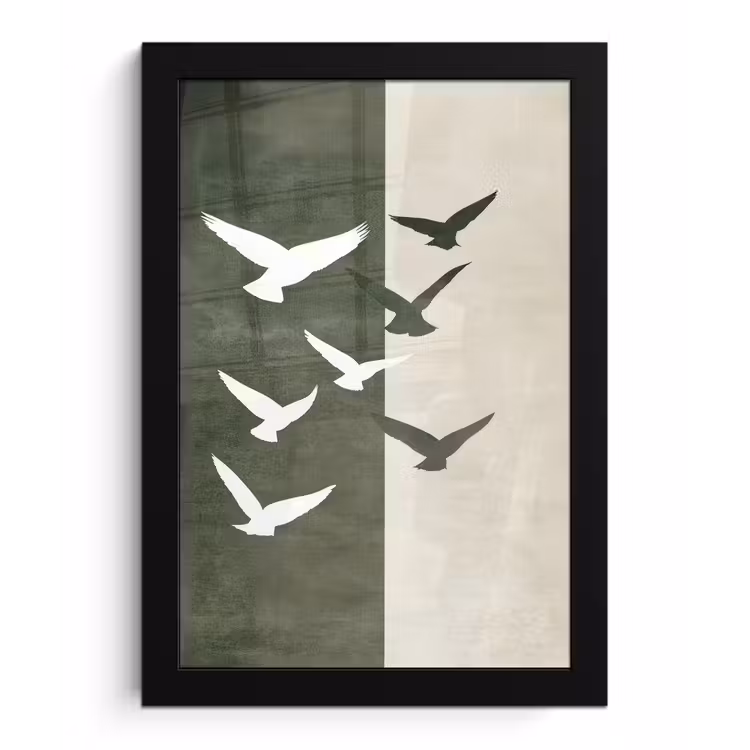Poster met lijst - Japandi - Vogel - Groen — 1