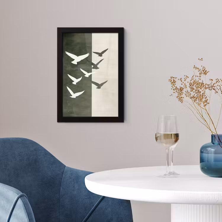 Poster met lijst - Japandi - Vogel - Groen — 2