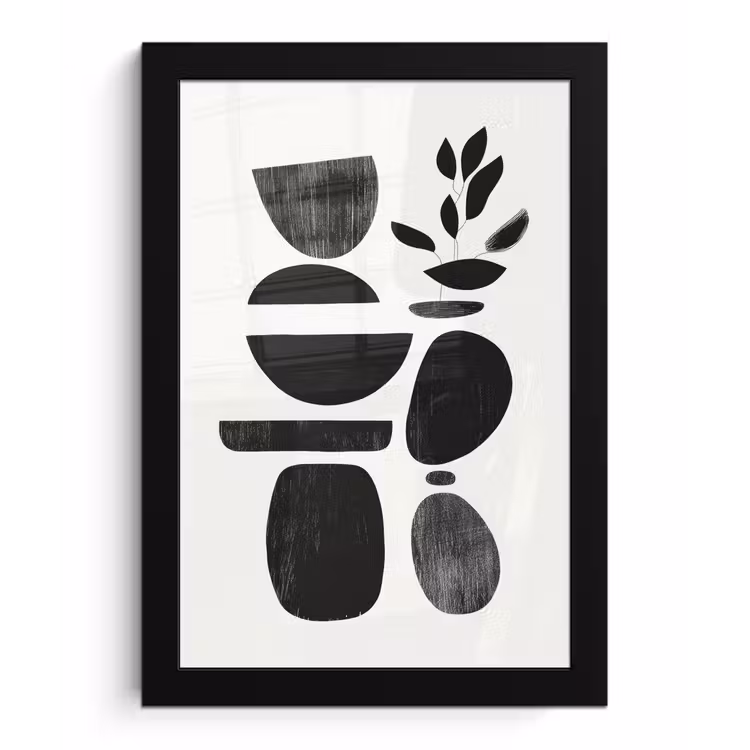 Poster met lijst - Japandi - Zwart - Abstract — 1