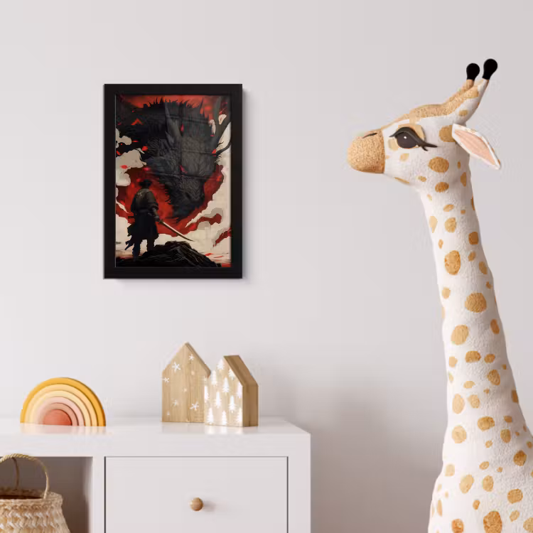 Poster met lijst - Krijger - Draak - Zwart - Rood - Rook — 5