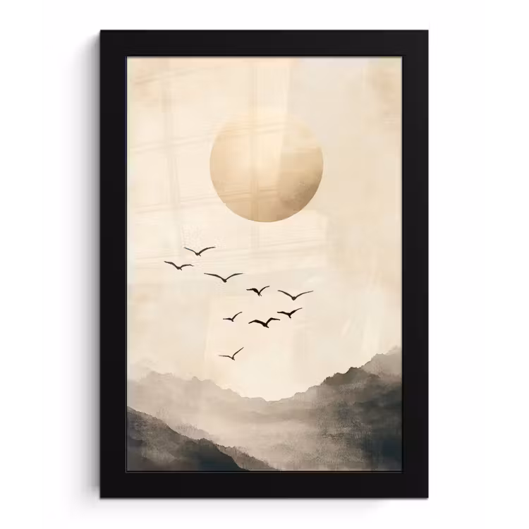 Poster met lijst - Landschap - Japandi - vogel — 1