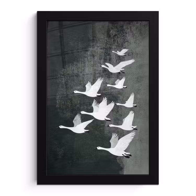 Poster met lijst - Vogel - Japandi - Groen — 1
