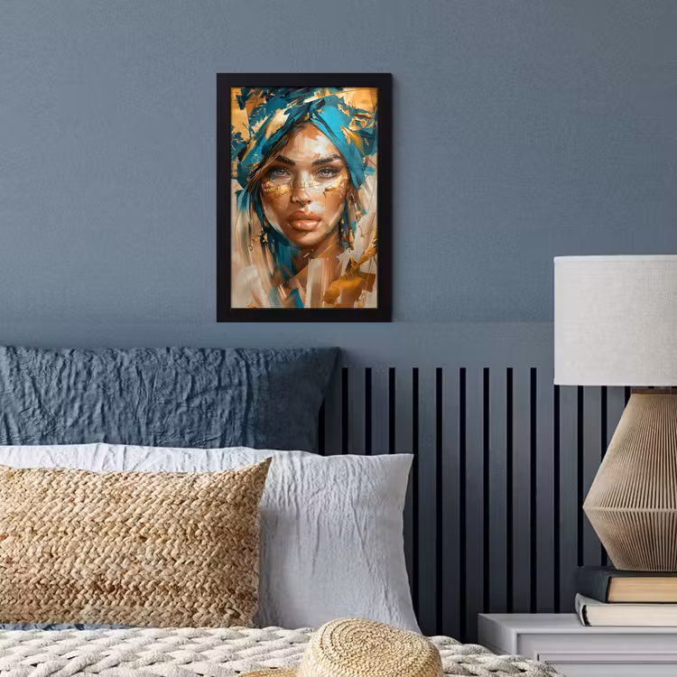 Poster met lijst - Vrouw - Portret - Goud - Luxe - Blauw — 4