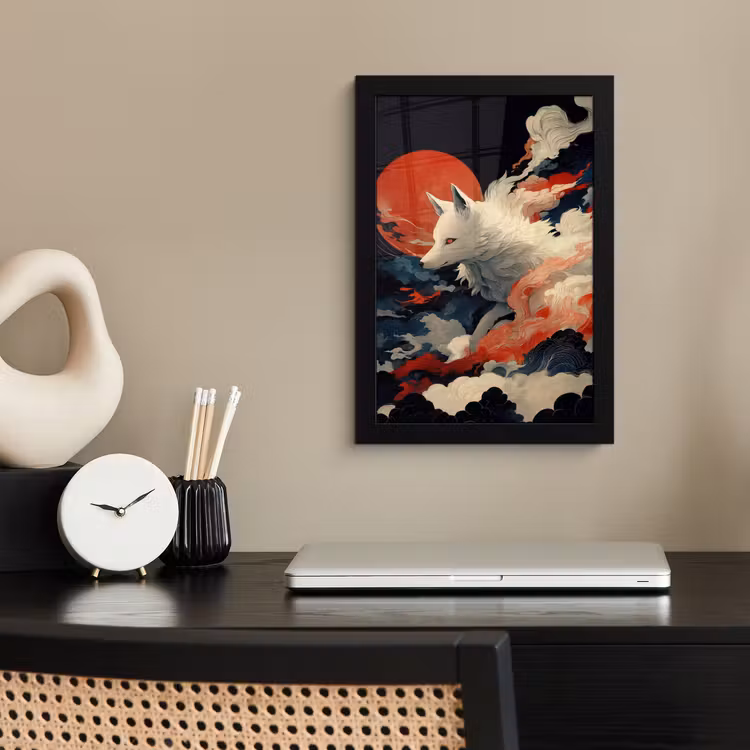 Poster met lijst - Witte vos - wolken - maan — 3