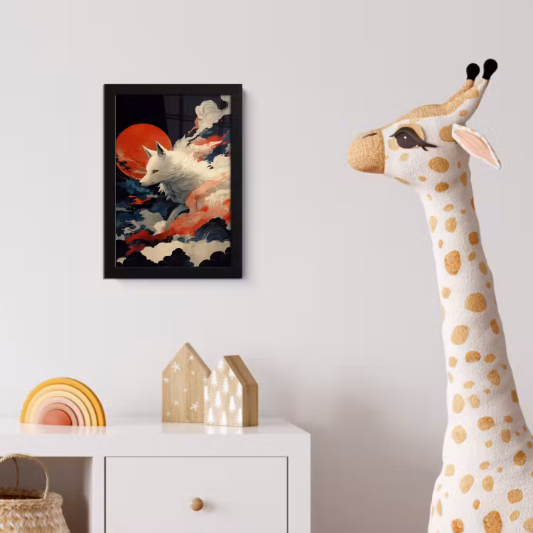 Poster met lijst - Witte vos - wolken - maan — 5