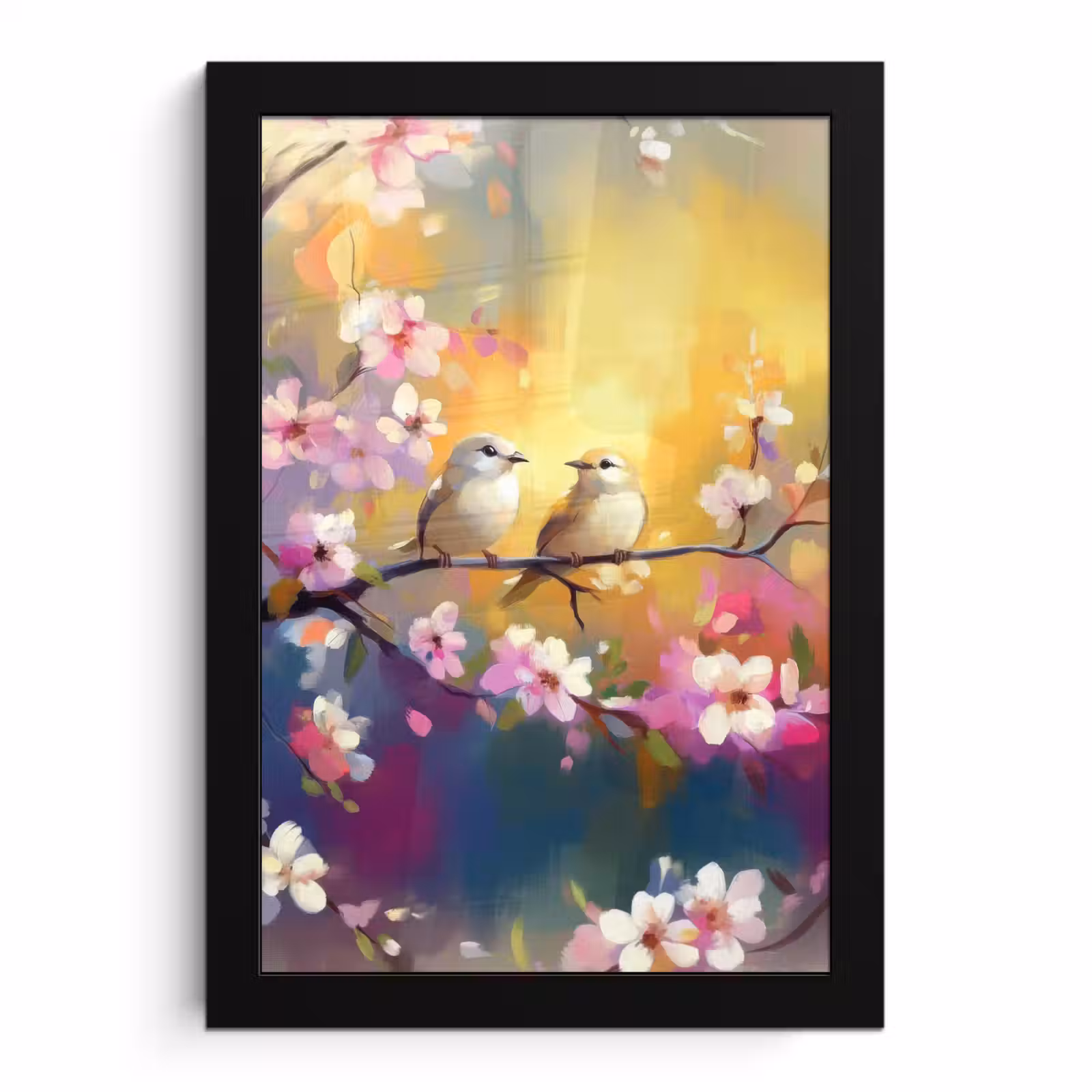 Poster met lijst - Vogels - Bloemen - Roze — 1