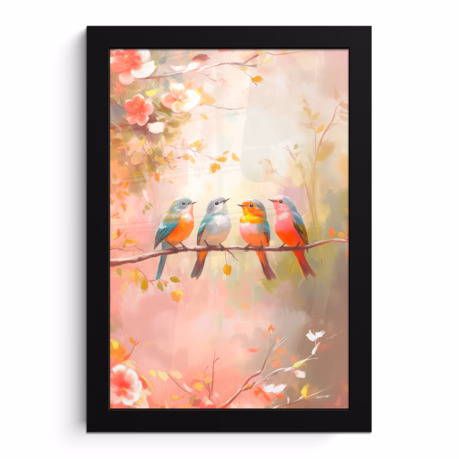 Poster met lijst - Vogels - Kleurrijk - Tak — 1
