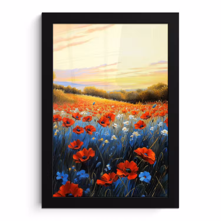 Poster met lijst - Klaproos - Bloemenveld - Kleurrijk — 1