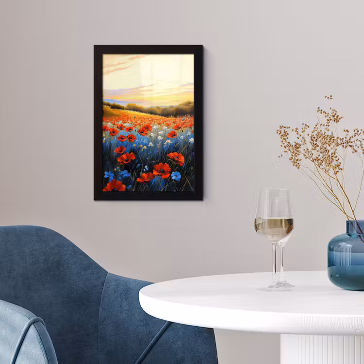 Poster met lijst - Klaproos - Bloemenveld - Kleurrijk — 2
