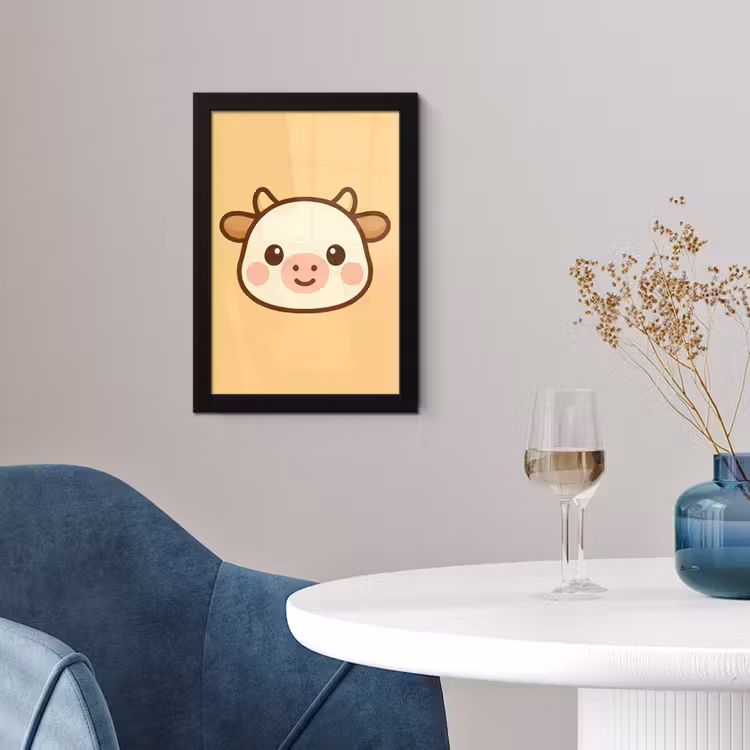 Poster met lijst - Koe - Oranje - Cartoon — 2