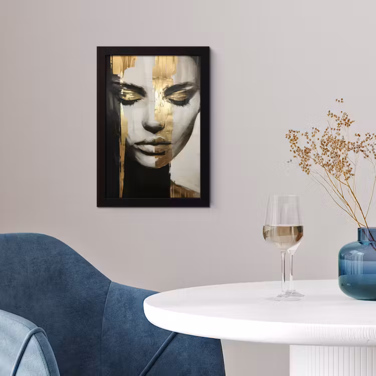 Poster met lijst - Ogen - Gezicht - Goud - Strepen — 2