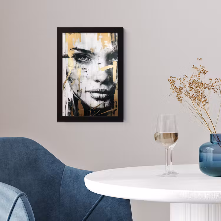 Poster met lijst - Portret - Vrouw - Penseelstreken - Goud — 2