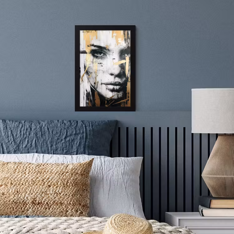 Poster met lijst - Portret - Vrouw - Penseelstreken - Goud — 4