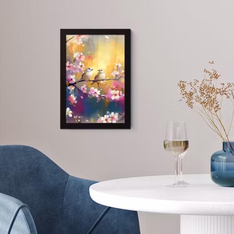 Poster met lijst - Vogels - Bloemen - Roze — 2