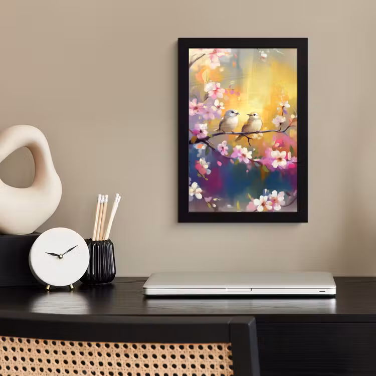 Poster met lijst - Vogels - Bloemen - Roze — 3