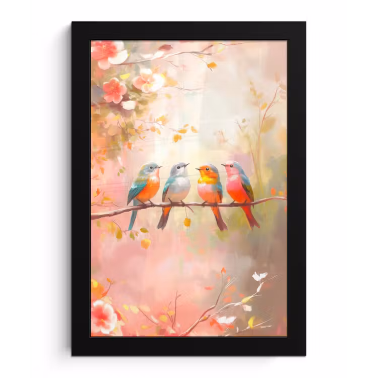 Poster met lijst - Vogels - Kleurrijk - Tak — 1