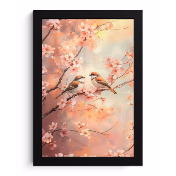 Poster met lijst - Vogels - Romantic - Bloesemtak — 1