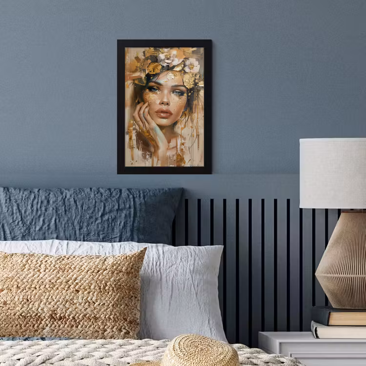 Poster met lijst - Vrouw - Bloemen - Goud - Portret — 4