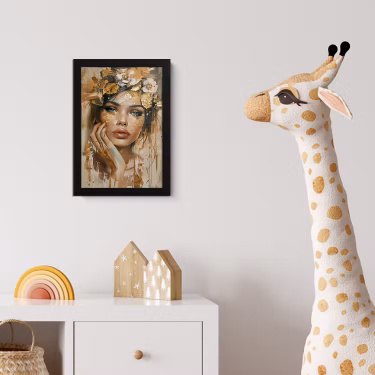 Poster met lijst - Vrouw - Bloemen - Goud - Portret — 5
