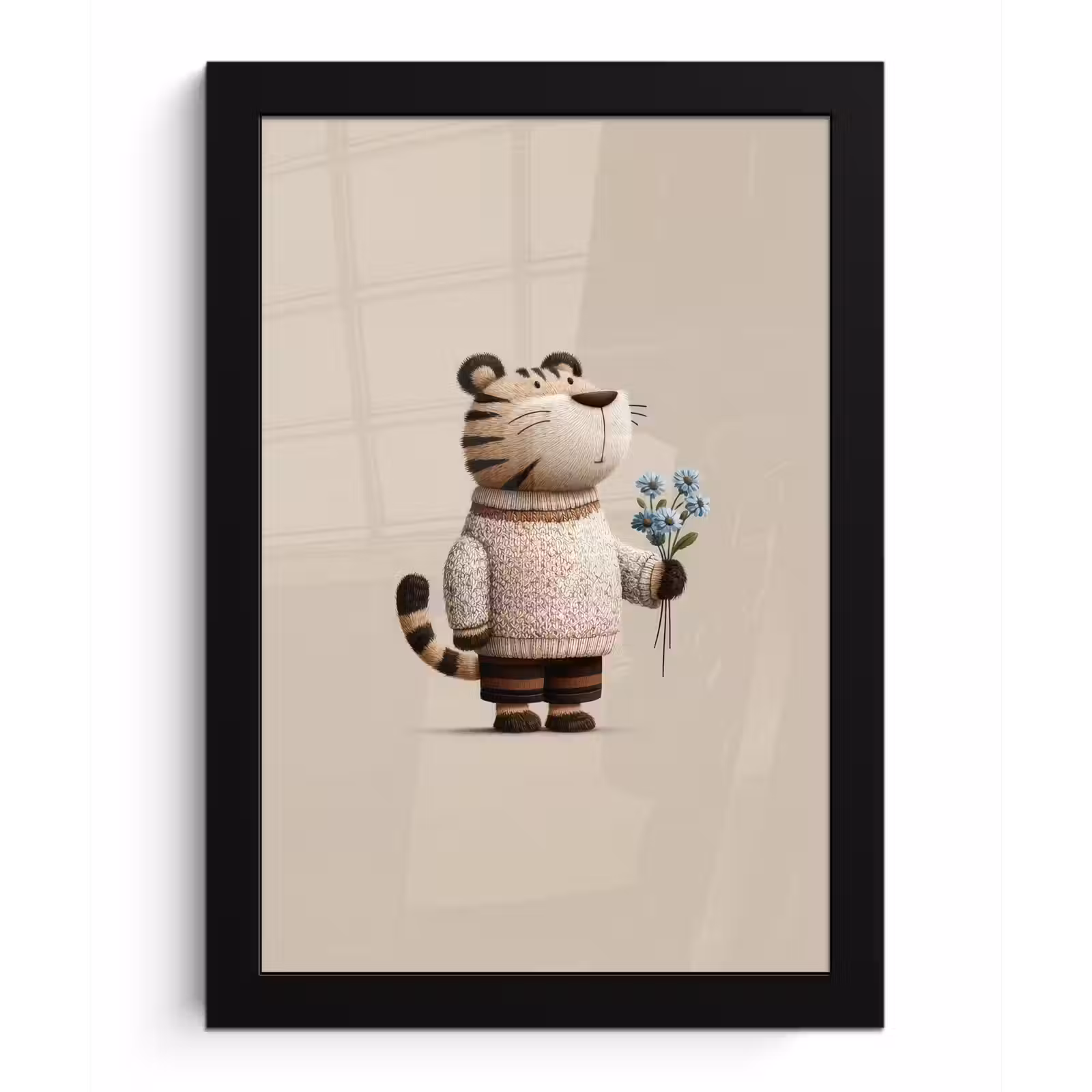 Poster met lijst - Tijger - Blauwe bloemen - Rustig — 1