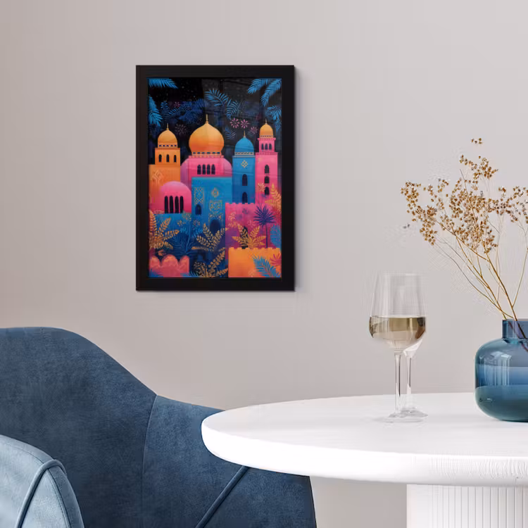 Poster met lijst - Kleurrijk - Stad - Nacht - Islamitisch — 2